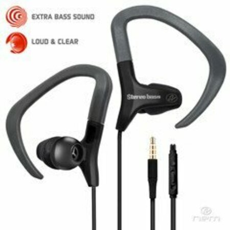 SWE-TECH 3C Sport Over-Ear Clip Earbuds featuring microphone w/play/pause/call controls and slide volume, Black FWT5002-213BK